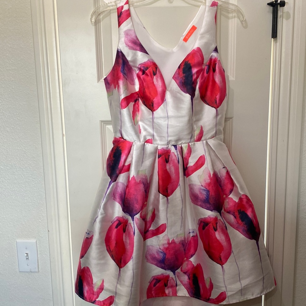 White dress with pink flowers
